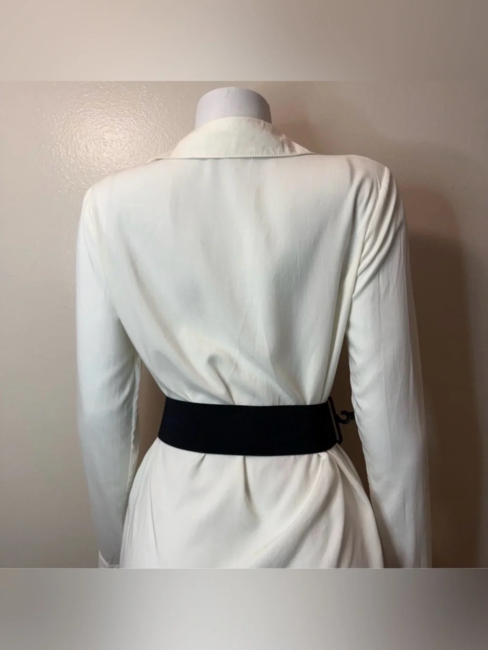 Black PU leather elastic waistband belt with silver buckle and rhinestone